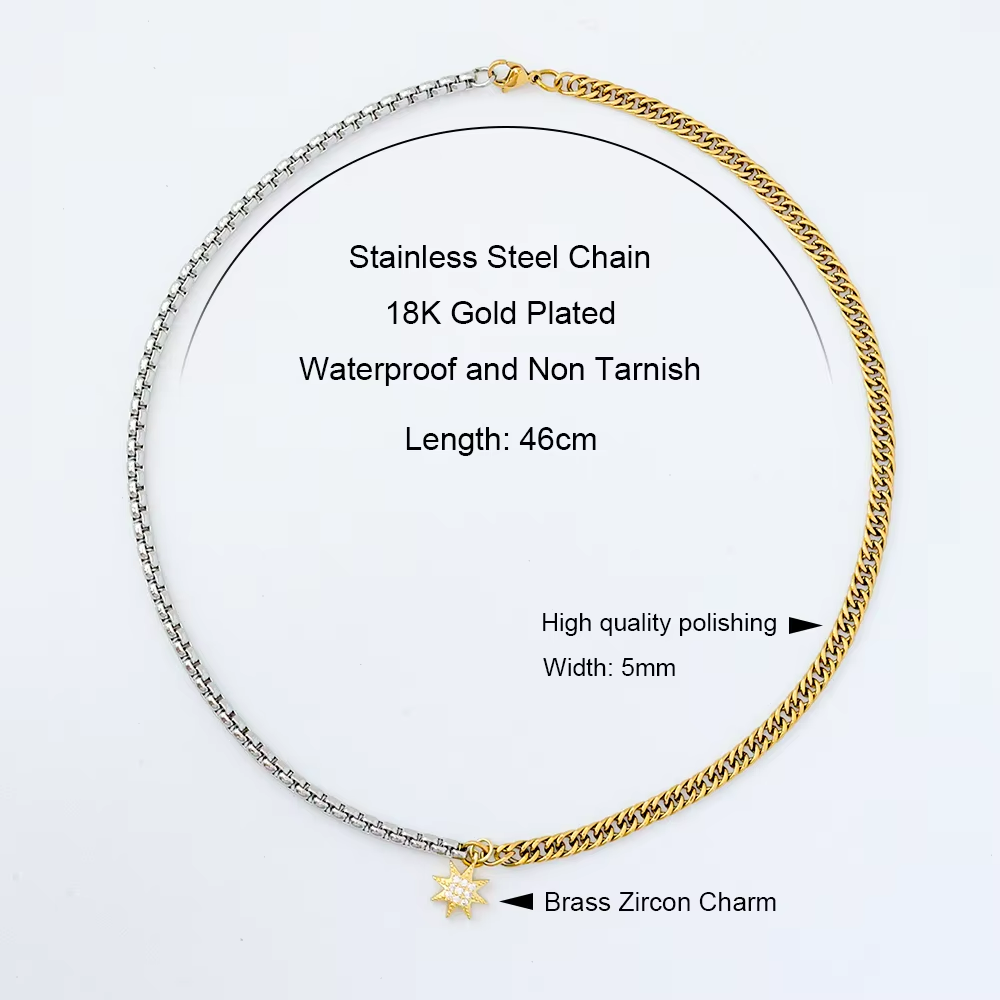 Isadora Carabiner Clasp Stainless Steel Layered Set | Two-tone Chain Pendant Necklace | Green Gem Thin Chain Necklace | Cuban Chain Necklace | Stainless Steel Thin Chain Necklace