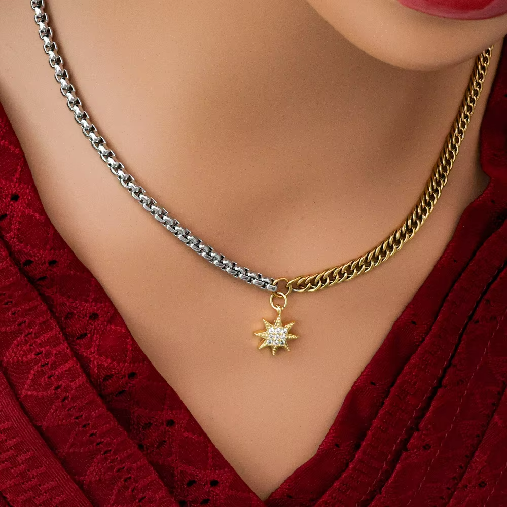 Seskia Beaded Choker |Cuban Chain |Charm Pendant |Clasp Detail