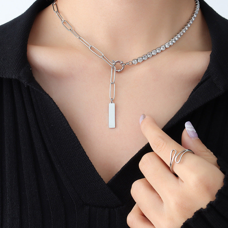 Sloane Stainless Steel Gold-Plated Layering Set| Paperclip Chain with Zircon Rings | Two-Tone Box Chain with Pave Link