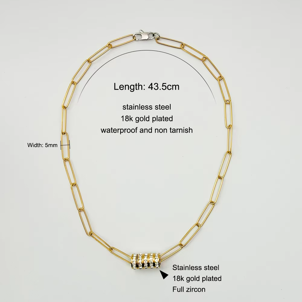 Rhea Chic Layered Necklace Set | Gold Stainless Steel | Paperclip Chain with Zircon Beads | Mini Cross Chain | Classic Box Chain and Horseshoe T-Clasp