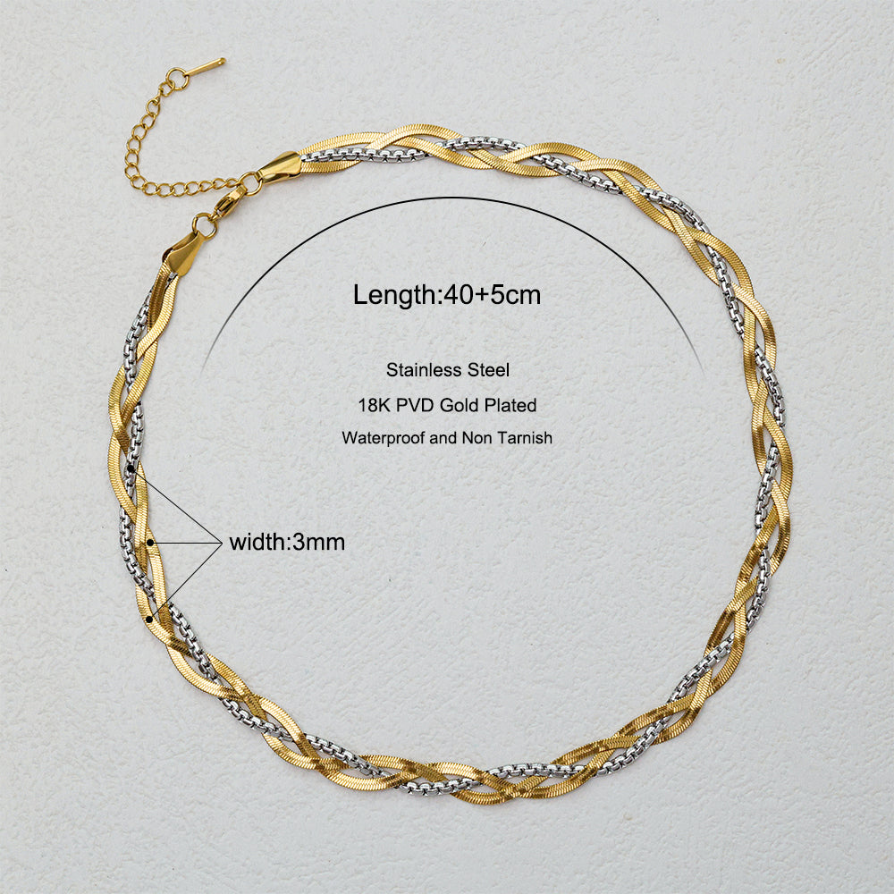 Evangelina Nautical T-bar Clasp and Twisted Rope-like Layering Set | Two-Tone | Gold | Silver