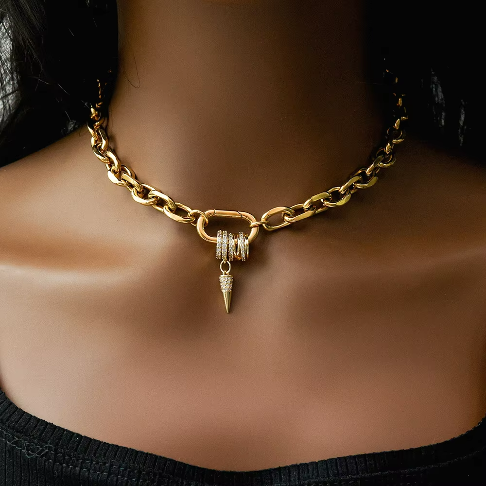 Kaia Stainless Steel Gold-Plated and Zircon Charms Necklace