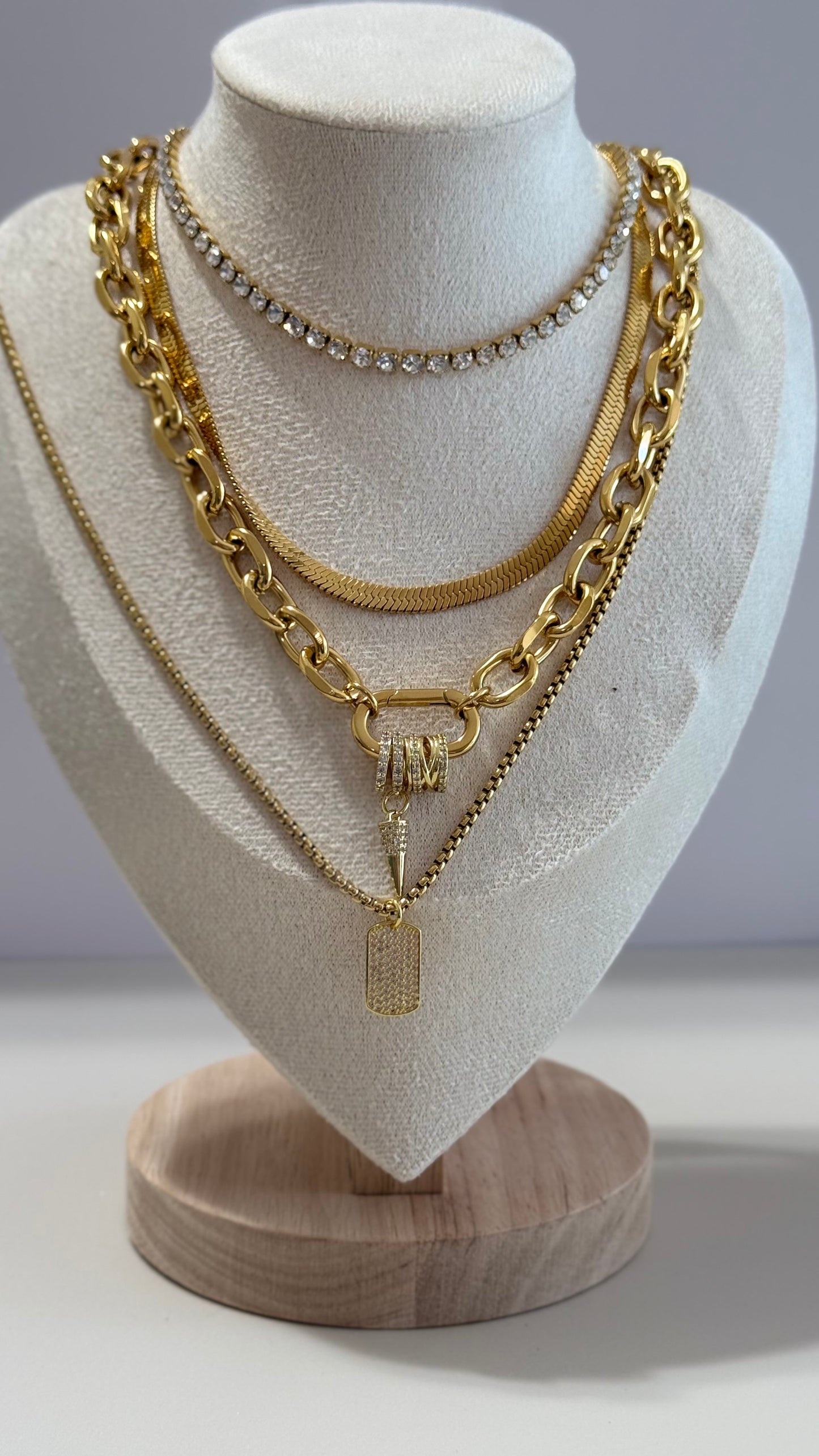 Kaia Stainless Steel Gold-Plated and Zircon Charms Necklace