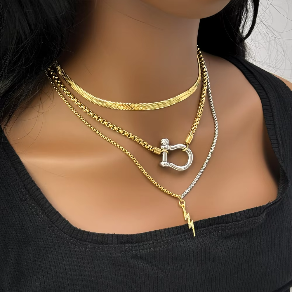 Kaia Stainless Steel Gold-Plated and Zircon Charms Necklace