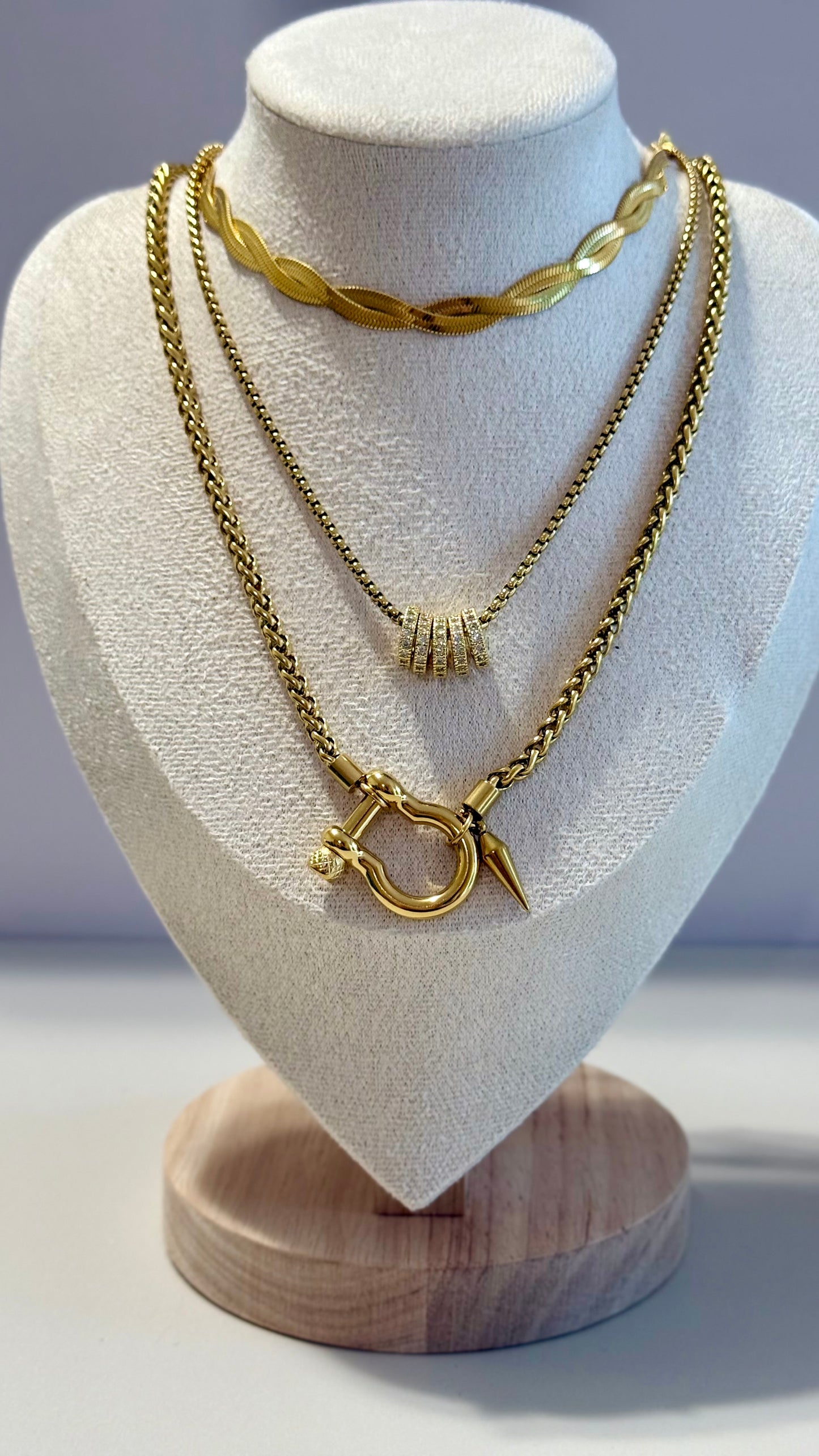 Raven Twisted Choker |Pavé Rings Pendant | Drop Chain with Clasp & Spike