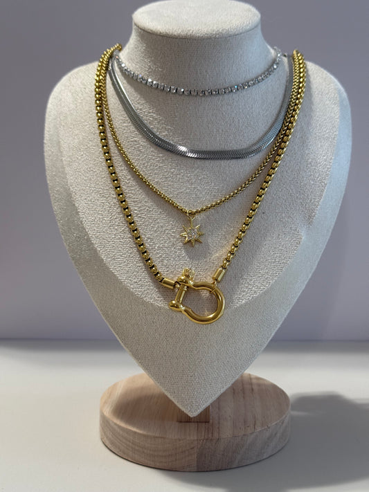 Selene Rhinestone Choker |Herringbone Chain | Star Charm Pendant | Curb Chain with Clasp